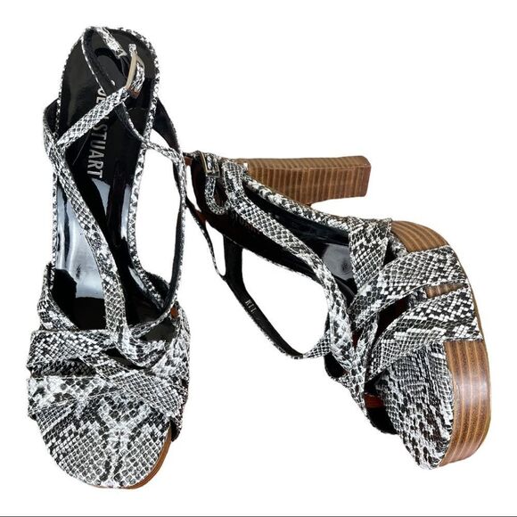 Colin Stuart heels black/white Snake Print strappy Sandal’s  size 11 90s Y2K New - Picture 2 of 6